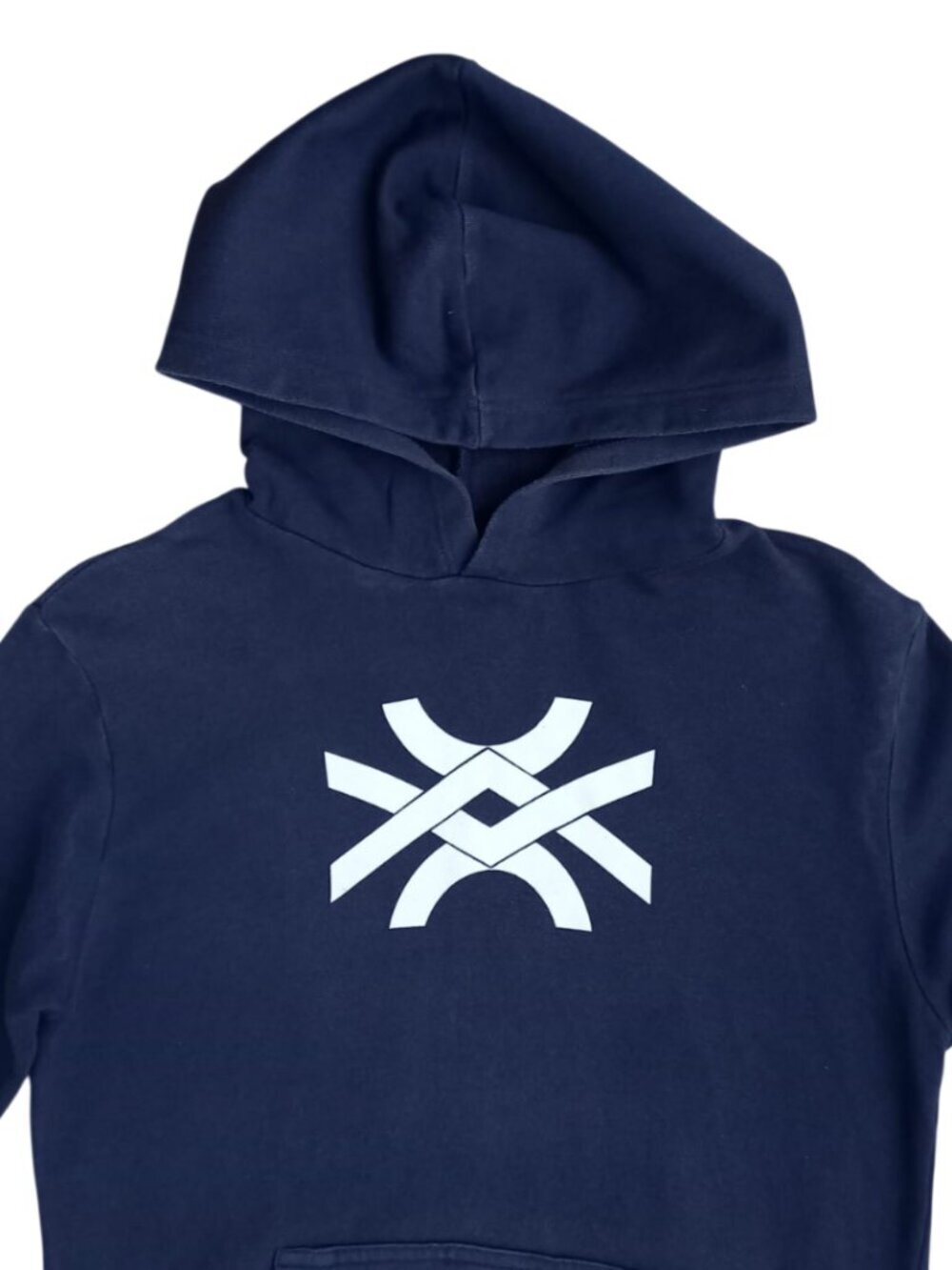 Benetton Navy Blue Hoodie Boys Size XL 11-12 Years Logo Pullover Sweatshirt - Picture 5 of 9